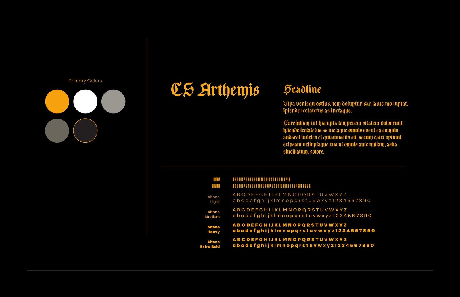 Esports branding presentation slide: typography specimen with Edgar Cosmic and Altone typefaces